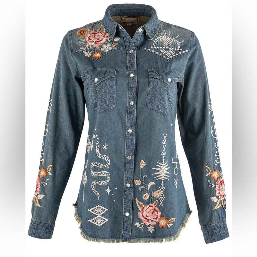 Johnny Was Umoya Frayed Western Shirt